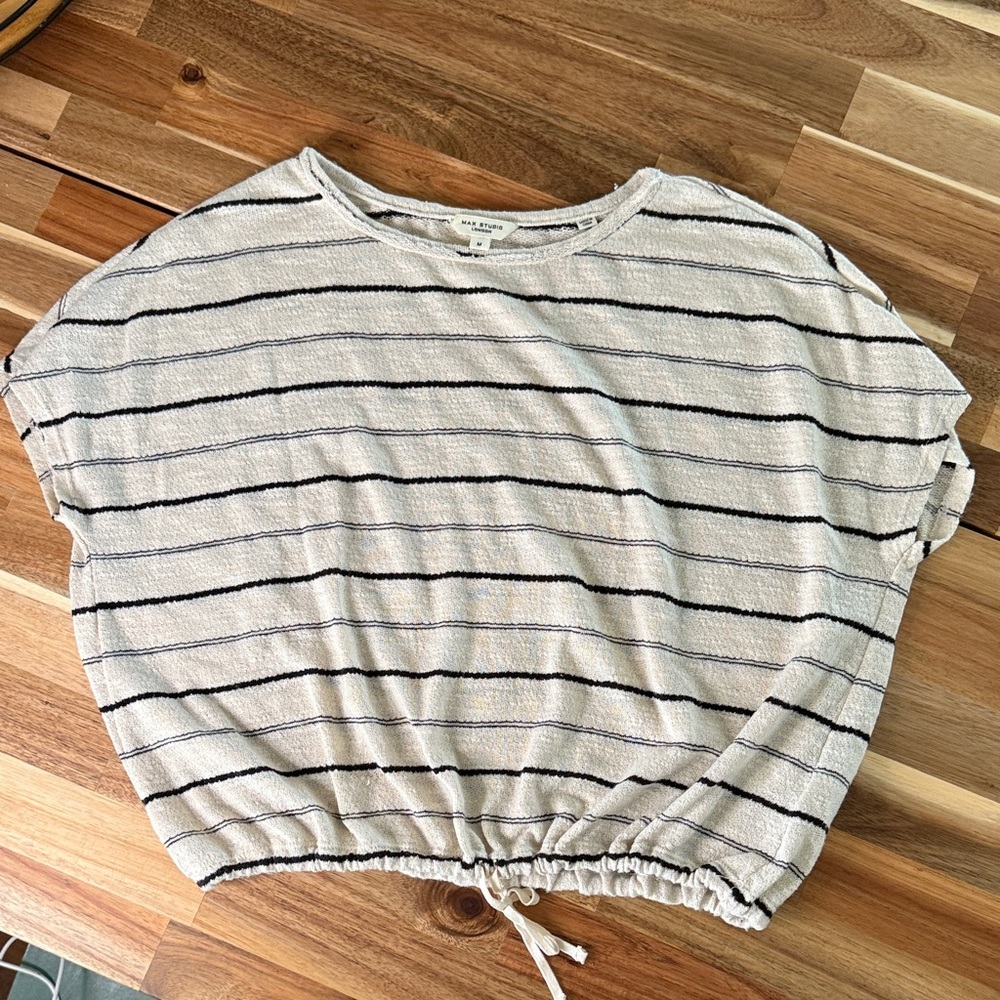 Max Studio Cream and Black Striped Top - M - Picture 5 of 10